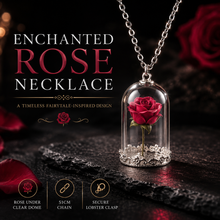 Load image into Gallery viewer, Beauty and the Beast Inspired Red Rose in Dome Pendant Necklace – Free Delivery
