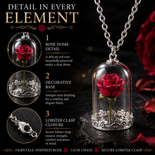 Load image into Gallery viewer, Beauty and the Beast Inspired Red Rose in Dome Pendant Necklace – Free Delivery