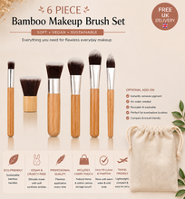Load image into Gallery viewer, Bamboo Makeup Brush Set (6 Piece or 10 Piece) with Eco-Friendly Storage Pouch | Free UK Delivery