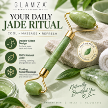 Load image into Gallery viewer, Glamza Jade Roller – Double-Sided Natural Facial Massager