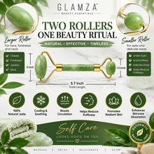 Load image into Gallery viewer, Glamza Jade Roller – Double-Sided Natural Facial Massager