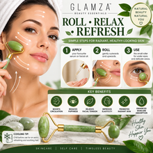 Load image into Gallery viewer, Glamza Jade Roller – Double-Sided Natural Facial Massager