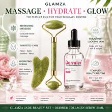 Load image into Gallery viewer, Glamza Jade Roller &amp; Gua Sha Set + Dermier Collagen Serum 30ml