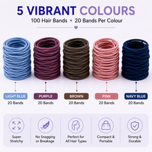 Load image into Gallery viewer, 100 Multi-Coloured Elastic Hair Bands – Strong &amp; Stretchy Hair Ties