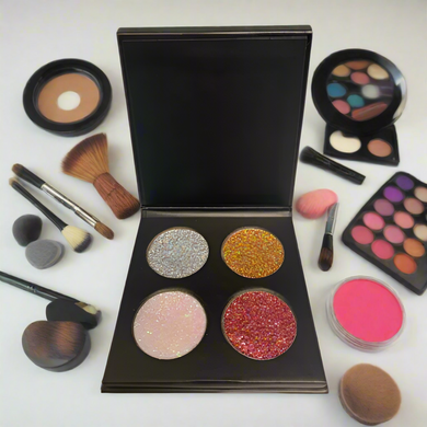 4pc Slim Glitter Eyeshadow Palette with Magnetic Flip-Top Closure – Black Compact