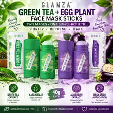 Load image into Gallery viewer, Glamza Green Tea &amp; Aubergine Face Mask Sticks – 40g Purifying Clay Masks