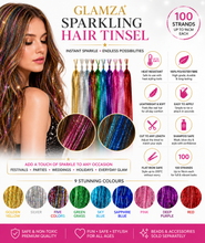 Load image into Gallery viewer, Glamza Sparkling Hair Tinsel – Professional-Quality Hair Extensions | Free UK Delivery
