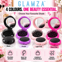 Load image into Gallery viewer, 2-in-1 Mini Folding Detangle Hair Brush with Mirror - 4 Great Colours