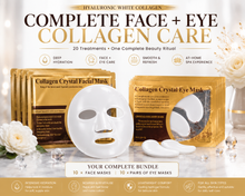 Load image into Gallery viewer, 20 Pack White Hyaluronic Collagen Face Mask &amp; Eye Masks Bundle