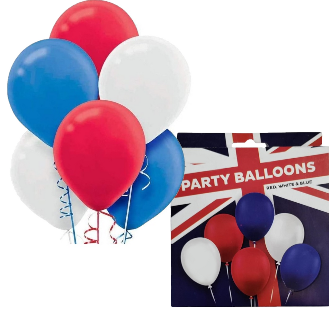 Party Balloons 12-Pack, Red White & Blue Latex, 30cm, Free Delivery