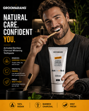 Load image into Gallery viewer, Groomarang Activated Charcoal Teeth Whitening Toothpaste &amp; Bamboo Toothbrush
