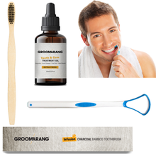 Load image into Gallery viewer, Groomarang Gum Oil, Tongue Scraper &amp; Bamboo Toothbrush