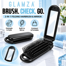 Load image into Gallery viewer, 2-in-1 Mini Folding Detangle Hair Brush with Mirror Black