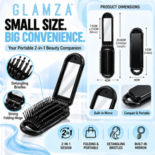 Load image into Gallery viewer, 2-in-1 Mini Folding Detangle Hair Brush with Mirror Black