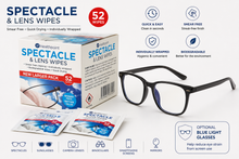 Load image into Gallery viewer, Spectacle &amp; Lens Cleaning Wipes (52 Pack) with Optional Blue Light Blocking Glasses | Smear-Free Cleaning | Free UK Postage