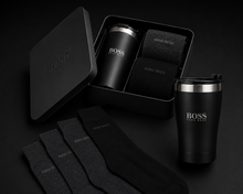 Load image into Gallery viewer, Hugo Boss Gift Set - 2 Pairs of Men's Socks UK Size 6 - 11 with Thermal Mug - Slightly damaged box, products perfect!