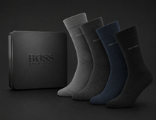 Load image into Gallery viewer, Hugo Boss Gift Set - 4 Pairs of Premium Men's Socks (Black, Blue, Grey &amp; Dark Grey)