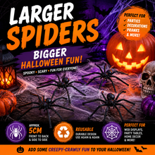 Load image into Gallery viewer, Halloween Spiders – Large 5cm Black Plastic Spider Decorations