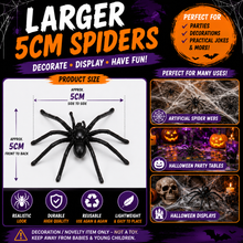Load image into Gallery viewer, Halloween Spiders – Large 5cm Black Plastic Spider Decorations