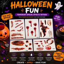 Load image into Gallery viewer, Halloween Wound Temporary Tattoo Stickers – Waterproof SFX Scars &amp; Wounds