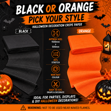Load image into Gallery viewer, Halloween Decoration Crepe Paper – Black or Orange – 1500mm x 500mm