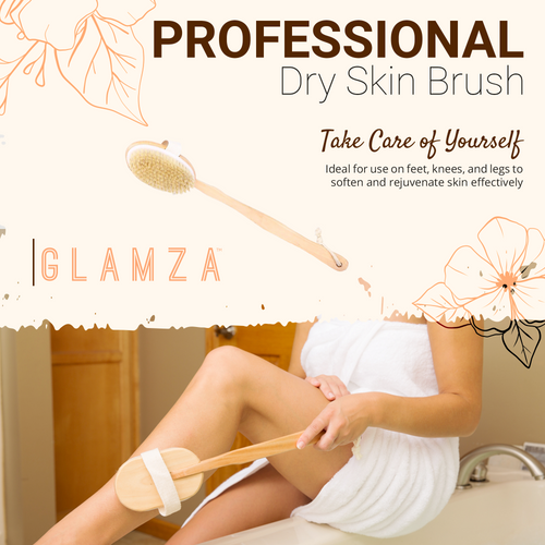 Glamza 2-in-1 Bath & Shower Brush | Dry Skin Exfoliating Body Brush | Free UK Delivery