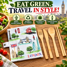 Load image into Gallery viewer, London Tour 100% Natural Bamboo Cutlery 6 Piece Set