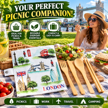 Load image into Gallery viewer, London Tour 100% Natural Bamboo Cutlery 6 Piece Set