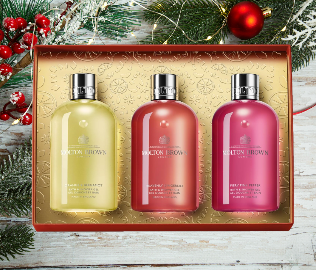 Molton Brown 3pc Floral & Spicy Bath & Shower Gel Body Care Gift Set - x3 300ml Bottles