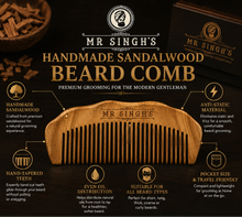 Load image into Gallery viewer, Mr Singh's Handmade Engraved Sandalwood Beard Comb – Premium Grooming for the Modern Gentleman.