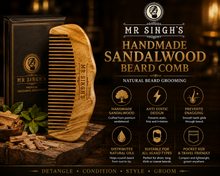 Load image into Gallery viewer, Mr Singh's Handmade Engraved Sandalwood Beard Comb – Premium Grooming for the Modern Gentleman.