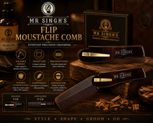 Load image into Gallery viewer, Mr Singh’s Flip Moustache Comb – Compact, Durable Beard &amp; Moustache Grooming Tool – Pocket-Sized Perfection