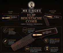 Load image into Gallery viewer, Mr Singh’s Flip Moustache Comb – Compact, Durable Beard &amp; Moustache Grooming Tool – Pocket-Sized Perfection