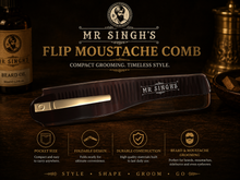 Load image into Gallery viewer, Mr Singh’s Flip Moustache Comb – Compact, Durable Beard &amp; Moustache Grooming Tool – Pocket-Sized Perfection