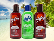 Load image into Gallery viewer, Malibu 3 Pack 100ml - SF4 Bronze Tanning Oil, Aloe Vera After Sun &amp; Fast Tanning Oil