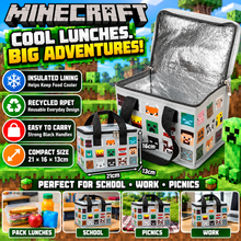 Load image into Gallery viewer, Minecraft Insulated Lunch Cooling Bag – Kids &amp; Adults | Recycled RPET | Compact Lunch Box Bag