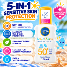 Load image into Gallery viewer, NIVEA SUN Kids Protect &amp; Sensitive Spray (200ml) Sunscreen Spray with SPF 50+