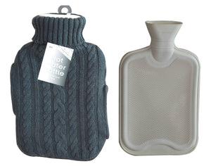 2 Litre Hot Water Bottle 'EXTRA WARMTH'  with Knitted Cover and Hand Pockets 3 Colours