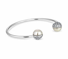 Load image into Gallery viewer, Diamond Style London - Pearl bangle plated in rhodium (Item code: Pearlbangle)