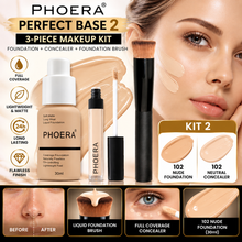 Load image into Gallery viewer, Perfect Base 1 - Phoera 3-Piece Makeup Kit with Foundation, Concealer &amp; Brush – Free UK Delivery