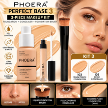 Load image into Gallery viewer, Perfect Base 1 - Phoera 3-Piece Makeup Kit with Foundation, Concealer &amp; Brush – Free UK Delivery