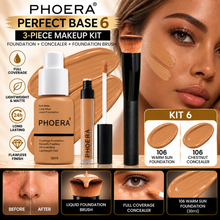 Load image into Gallery viewer, Perfect Base 1 - Phoera 3-Piece Makeup Kit with Foundation, Concealer &amp; Brush – Free UK Delivery