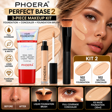 Load image into Gallery viewer, Perfect Base 2 - Phoera 3-Piece Makeup Kit with Foundation, Concealer &amp; Brush – Free UK Delivery