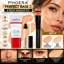 Load image into Gallery viewer, Perfect Base 2 - Phoera 3-Piece Makeup Kit with Foundation, Concealer &amp; Brush – Free UK Delivery