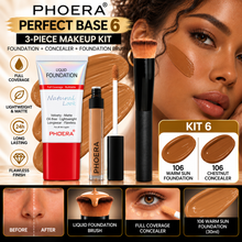 Load image into Gallery viewer, Perfect Base 2 - Phoera 3-Piece Makeup Kit with Foundation, Concealer &amp; Brush – Free UK Delivery