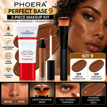 Load image into Gallery viewer, Perfect Base 2 - Phoera 3-Piece Makeup Kit with Foundation, Concealer &amp; Brush – Free UK Delivery