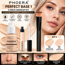 Load image into Gallery viewer, Perfect Base 1 - Phoera 3-Piece Makeup Kit with Foundation, Concealer &amp; Brush – Free UK Delivery