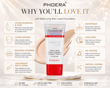 Load image into Gallery viewer, Phoera Foundation Full Coverage Flawless Matte Liquid Foundation Tube - 1 or 2 Pack - Free Delivery