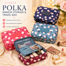Load image into Gallery viewer, Glamza Polka Makeup Storage &amp; Travel Bag – Waterproof &amp; Stylish Organiser