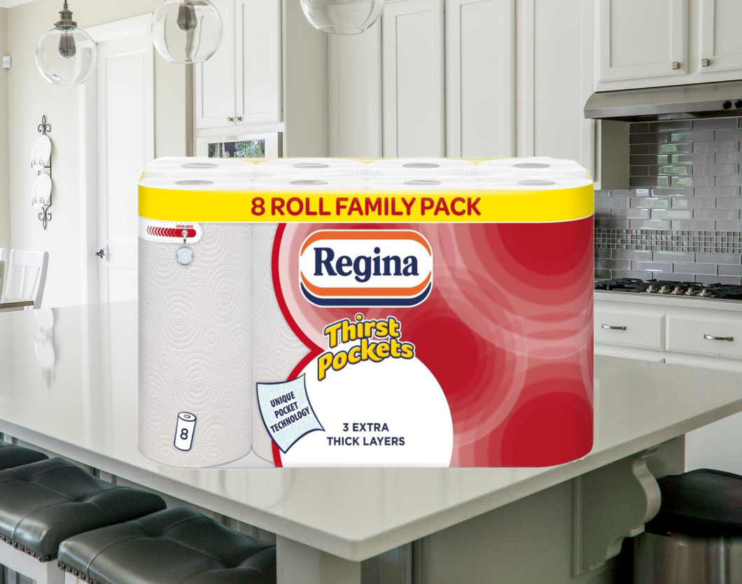 Regina Thirst Pockets 3 Ply Kitchen Towel 8 Pack – Super Absorbent with Free UK Delivery